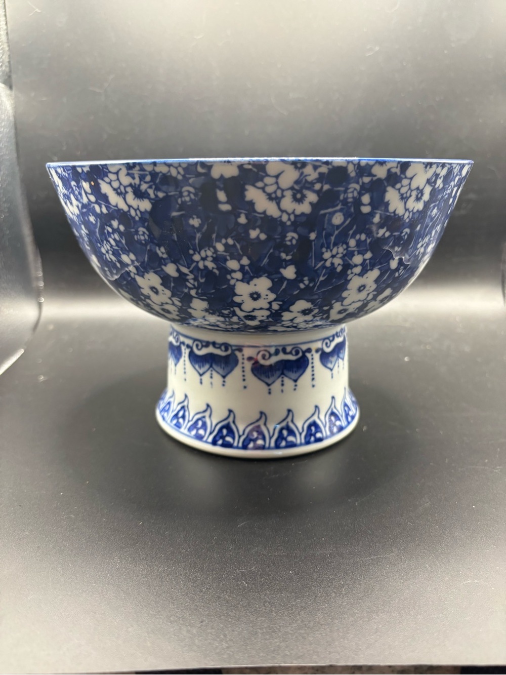 Blue Floral Pedestal Compote - Picture 5 of 12